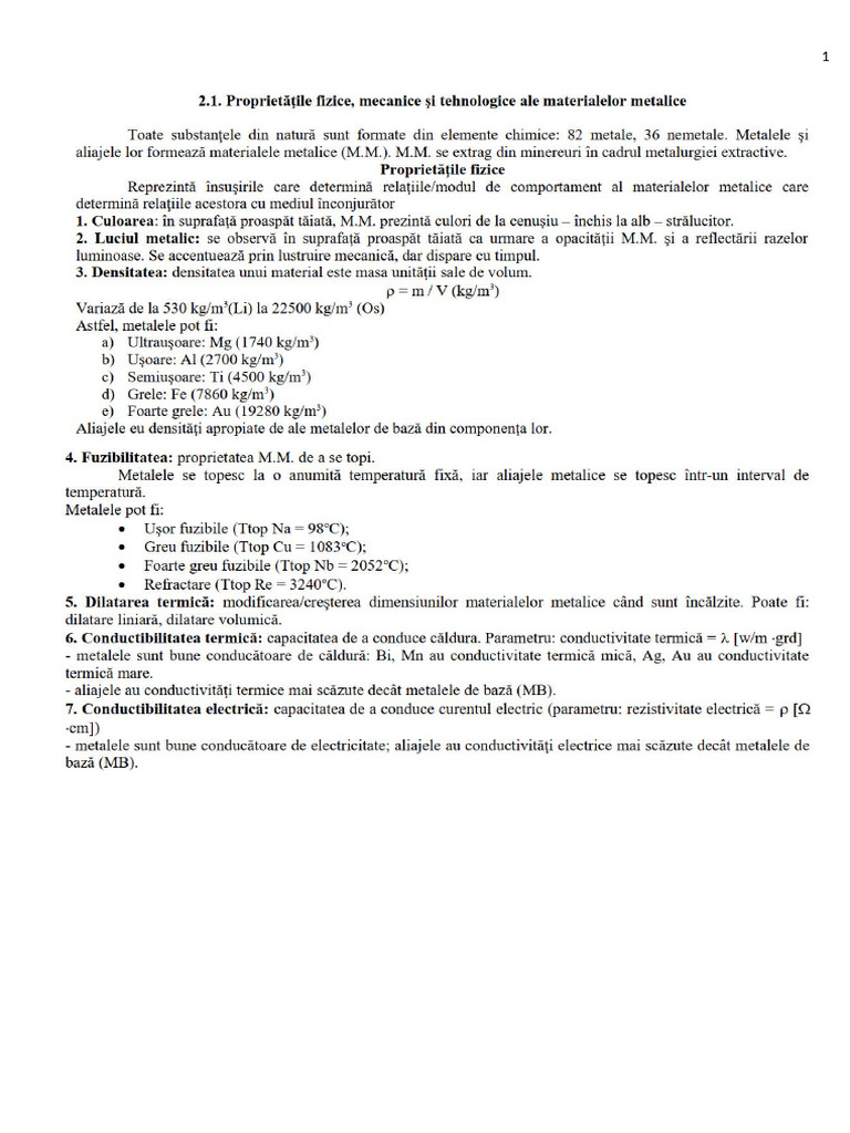 Proprietati Fizice Mecanice Tehnologice(3) | PDF