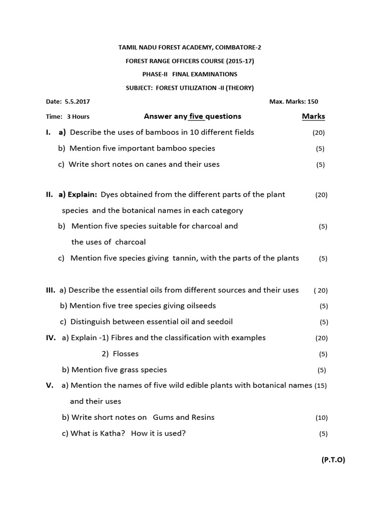 Forest Utilization Exam Questions | PDF | Plants | Botany