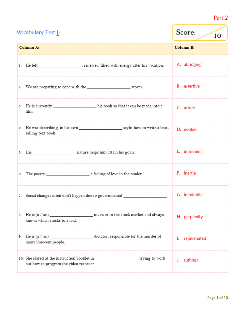 Vocabulary Test Series for Students | PDF
