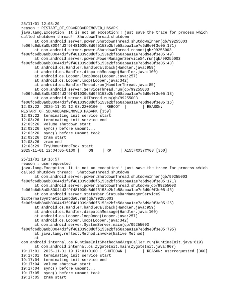 Android Shutdown and Reboot Logs | PDF