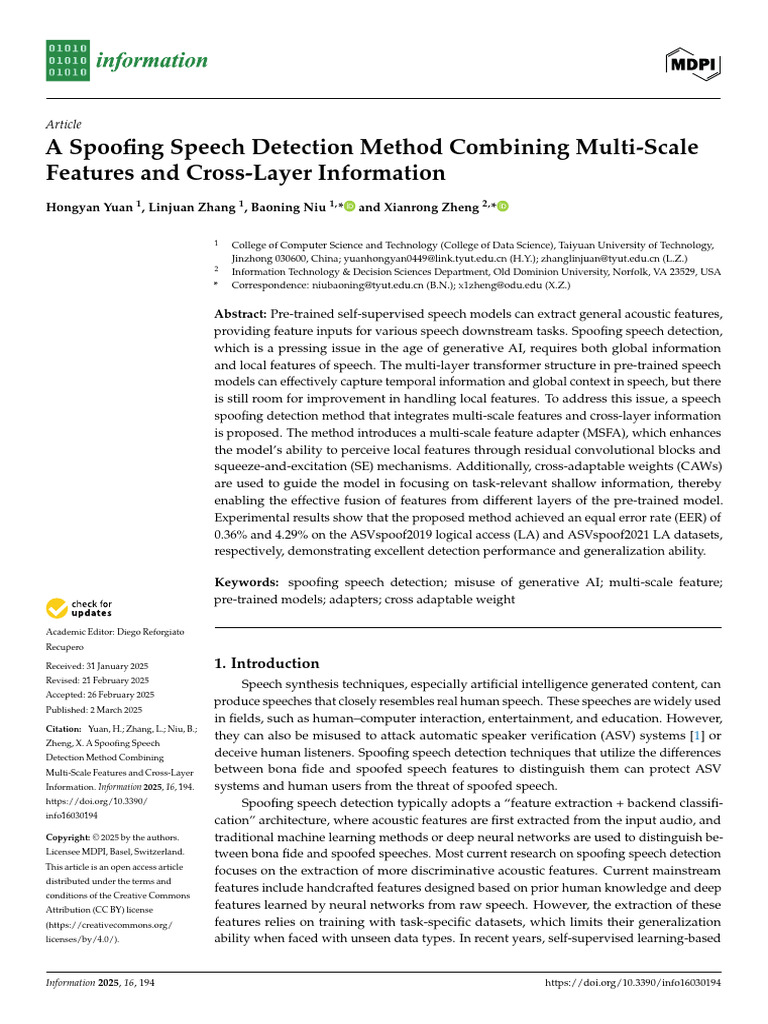 A Spoofing Speech Detection Method Combining Multi | PDF | Deep ...