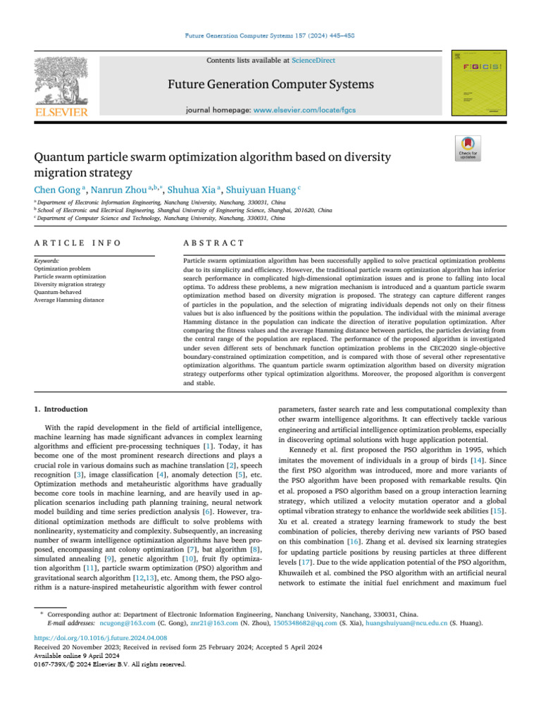 Quantum PSO with Diversity Migration Strategy | PDF | Mathematical ...