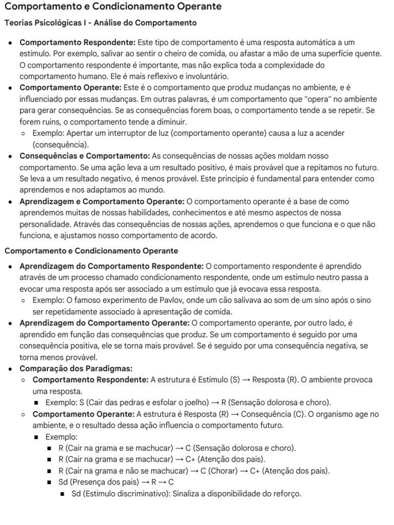 Comportamento e Condicionamento Operante | PDF | Comportamento ...