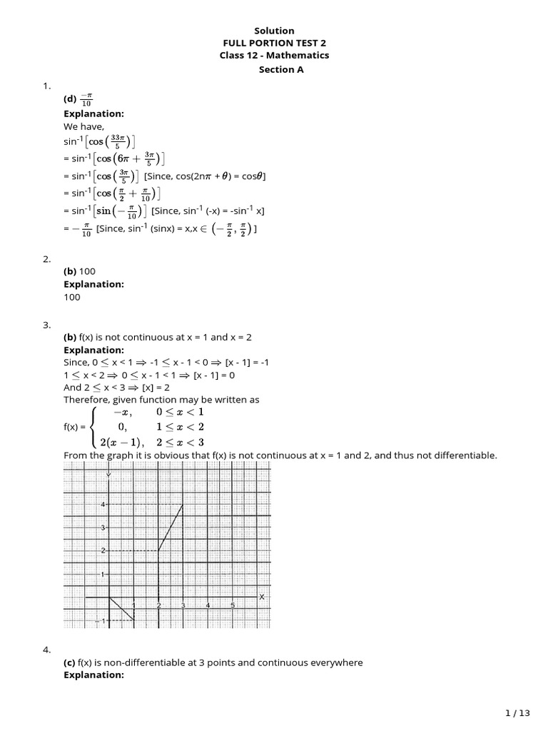 Class 12 M 1 Maths Solutions | PDF | Mathematics | Elementary Mathematics