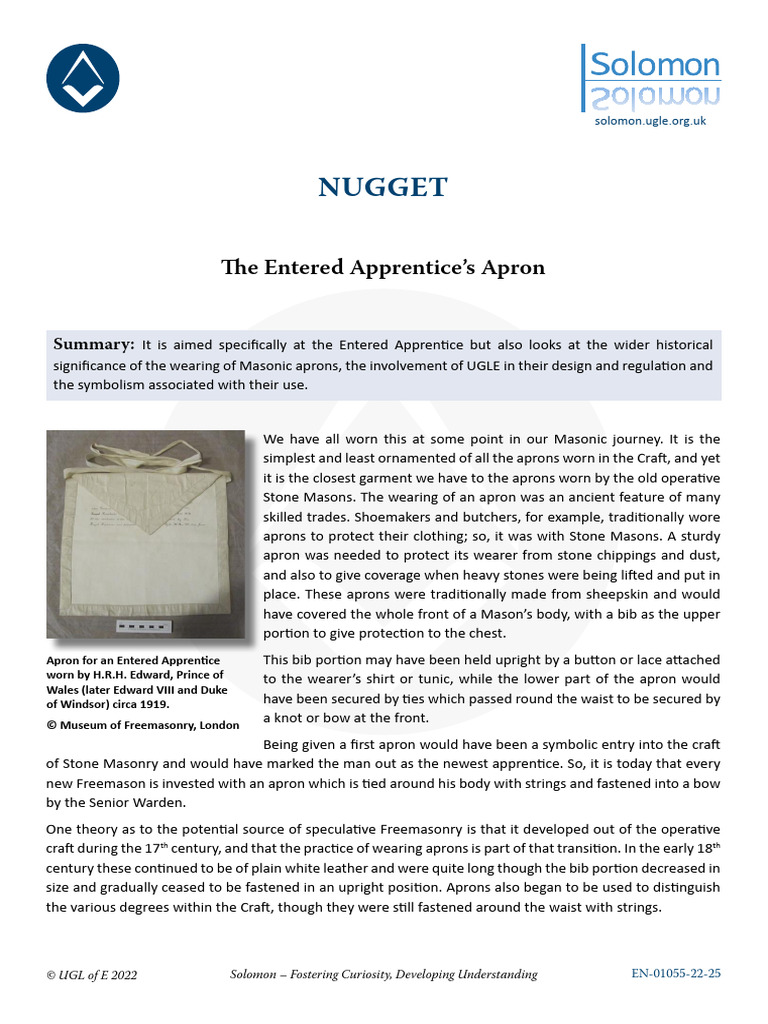 Entered Apprentice's Masonic Apron Guide | PDF | Freemasonry | Masonic ...