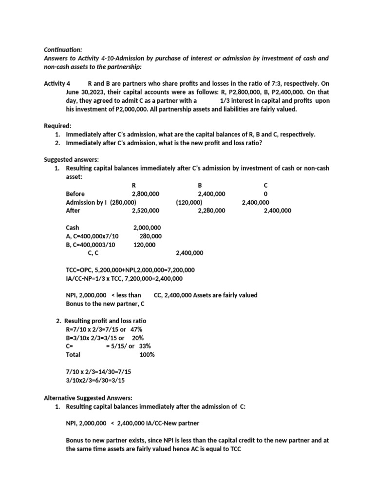Partnership Admission Capital Balances | PDF | Book Value | Investing