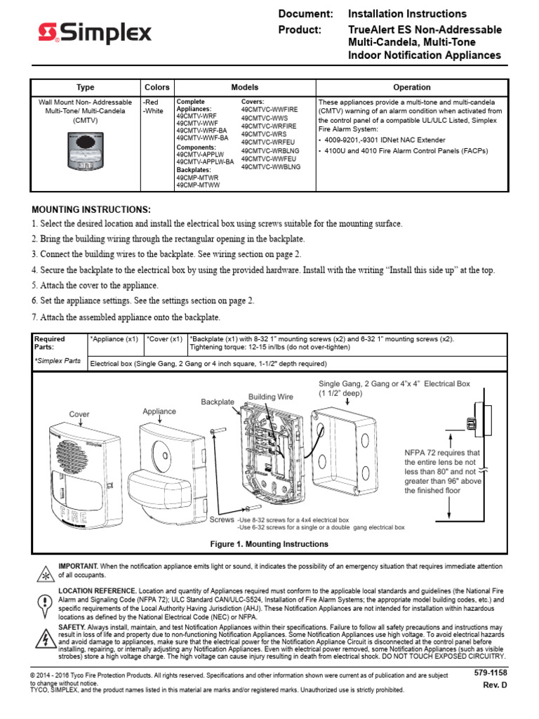 TrueAlert ES Notification Appliance Guide | PDF | Electrical Wiring ...