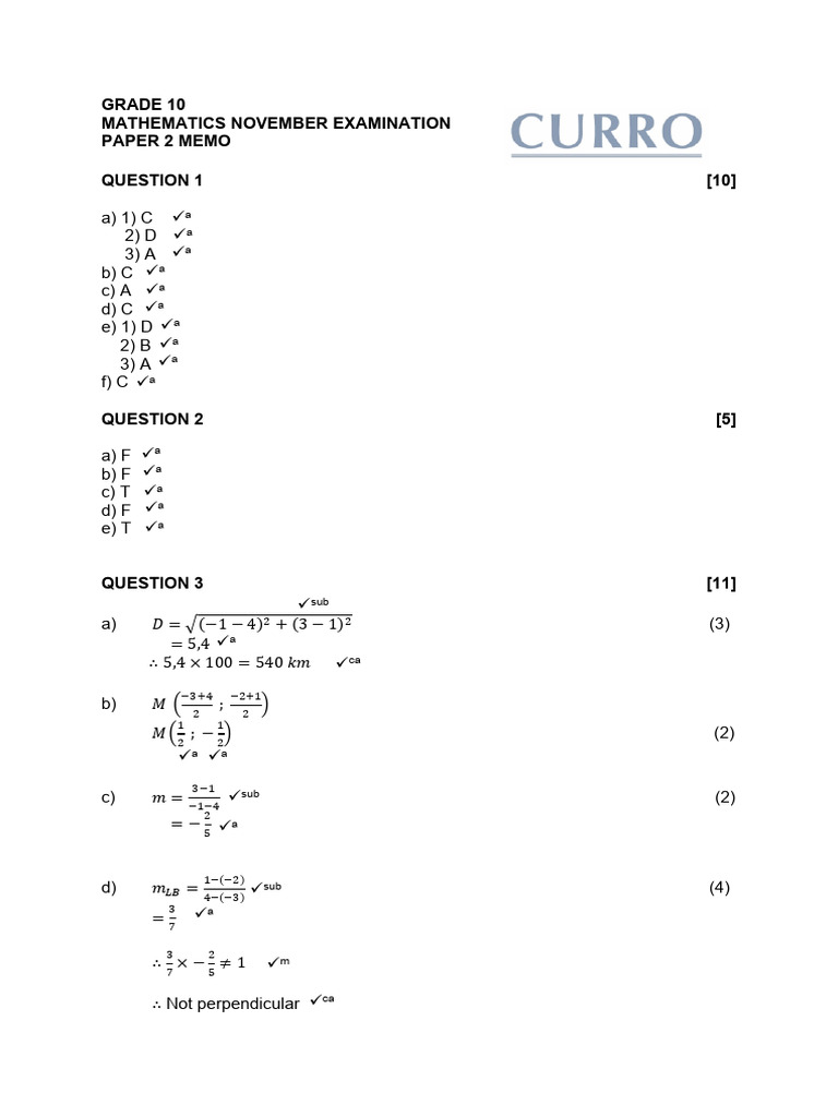 Math GR 10 p2 Memo Nov 2021 | PDF | Mathematics