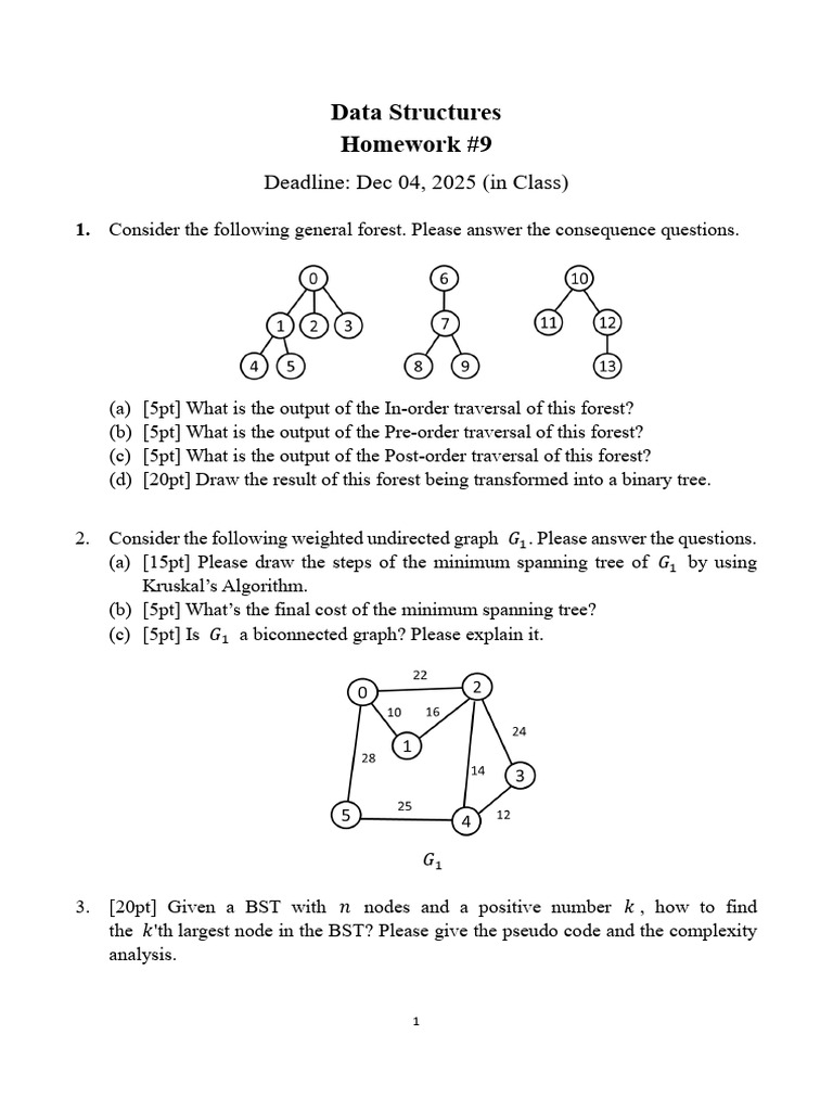 Data Structures Homework #9: Deadline: Dec 04, 2025 (In Class) | PDF