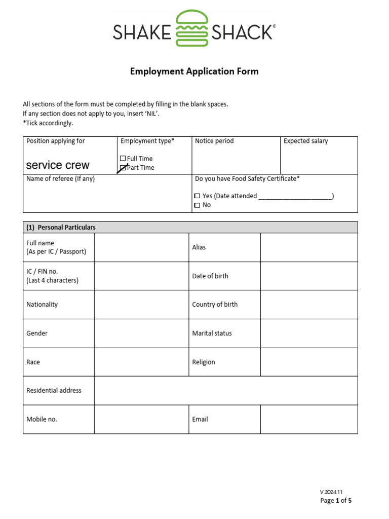 SS Employment Application Form - V.2025.05 FTPT | PDF | Knowledge | Justice