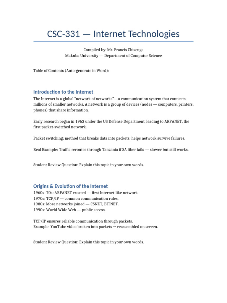 Internet Technologies Overview Guide | PDF | Computer Network ...