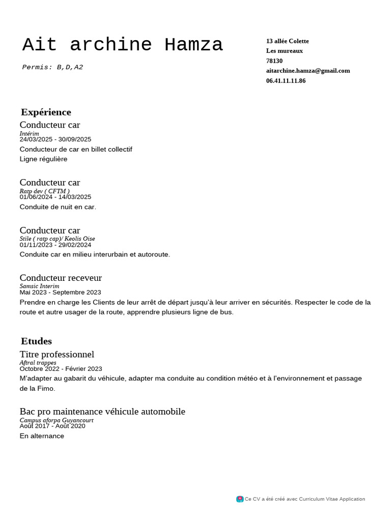 CV Conducteur de Car - Ait Archine Hamza | PDF