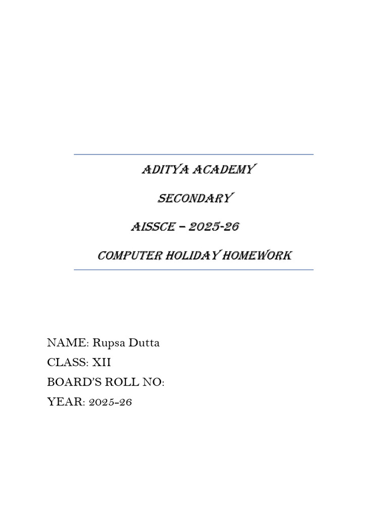 Python Holiday Homework for Class XII | PDF | Computer Data | Computer ...