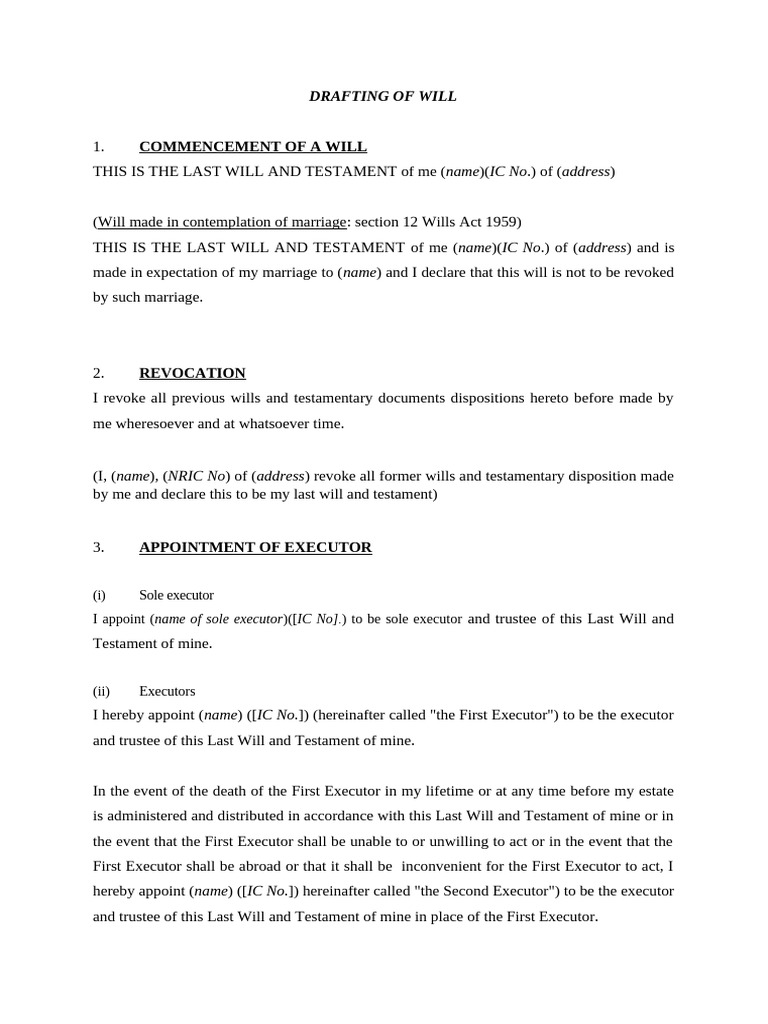 Drafting of Will | PDF | Will And Testament | Property Law