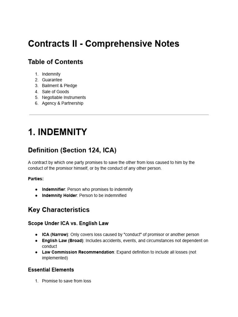 Contracts II: Indemnity & Guarantee Notes | PDF | Guarantee | Indemnity