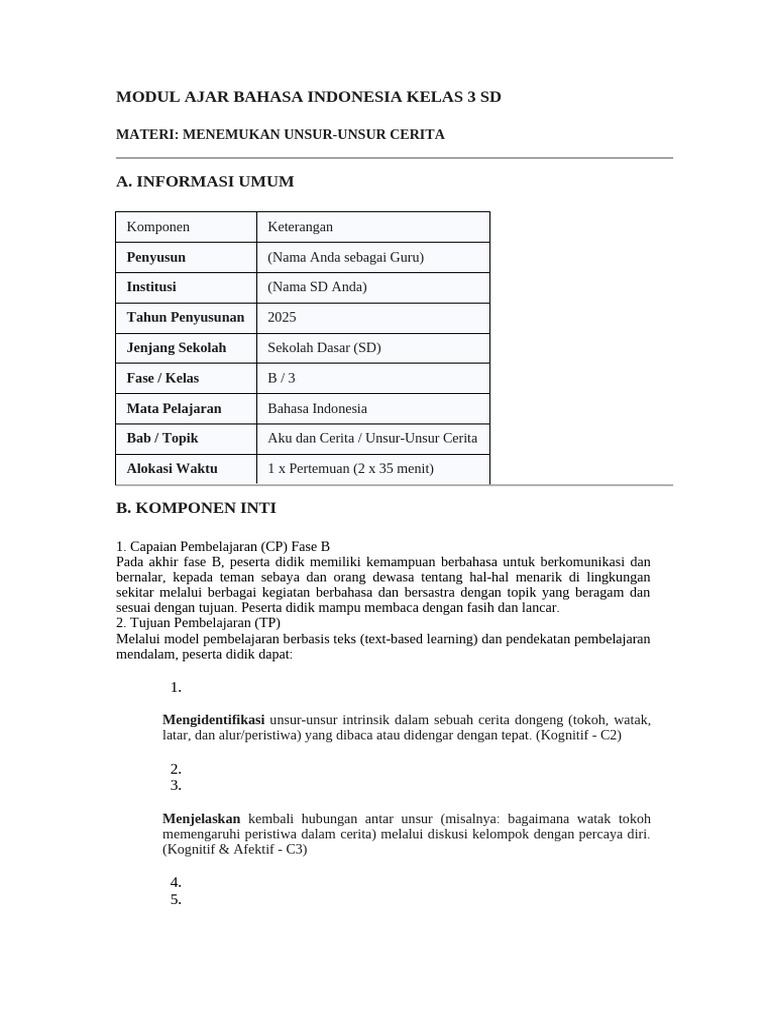MODUL AJAR BAHASA INDONESIA KELAS 3 SD | PDF