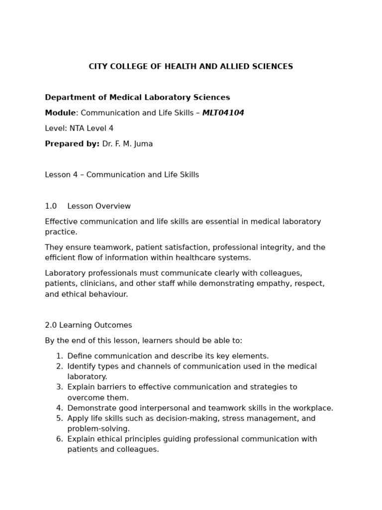 Communication Skills in Medical Labs | PDF | Communication | Nonverbal ...
