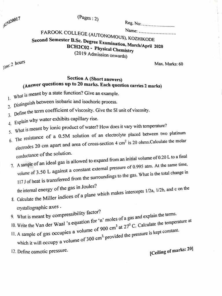 2020 Physical Chemistry | PDF | Gases | Viscosity