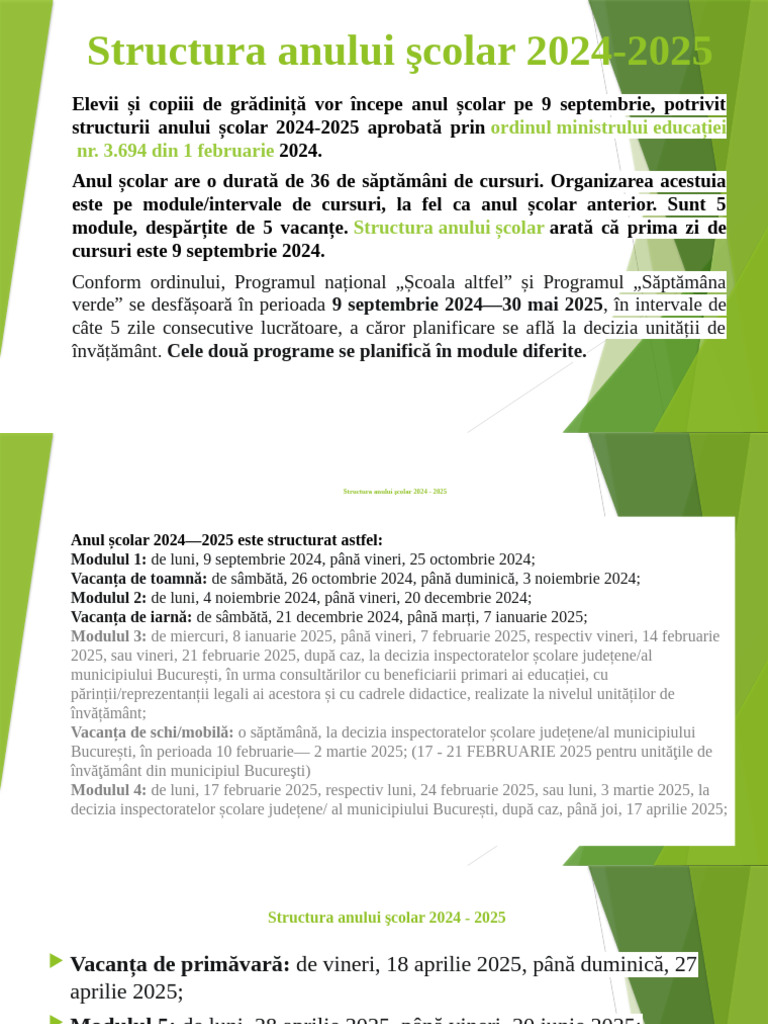Strctura Anului Scolar 2024 2025 | PDF