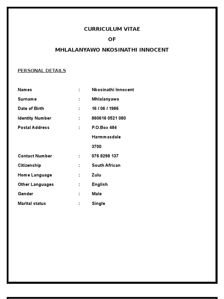 Nkosinathi Mhlalanyawo's CV | PDF