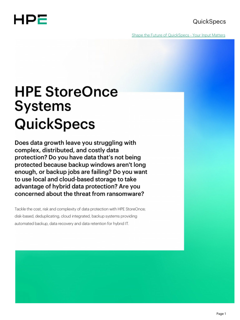 HPE StoreOnce Systems QuickSpecs Overview | PDF | Backup | Cryptography