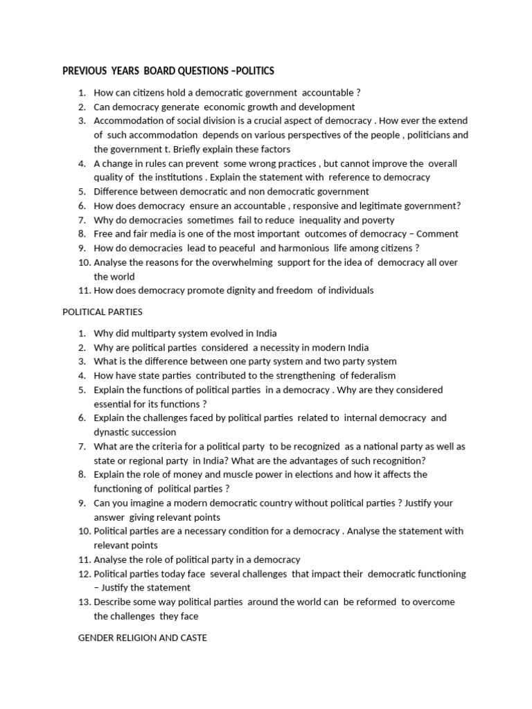 Key Political Questions and Concepts | PDF | Democracy | Political ...