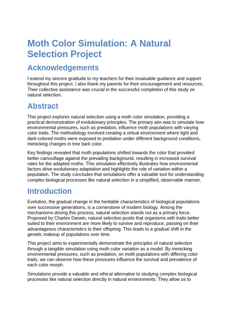 Moth Color Simulation - Natural Selection | PDF | Natural Selection ...