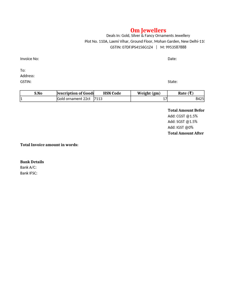 Om Jewellers Bill Format | PDF