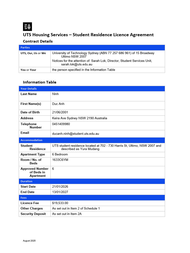 UTS Housing Licence Agreement | PDF | Breach Of Contract | Payments