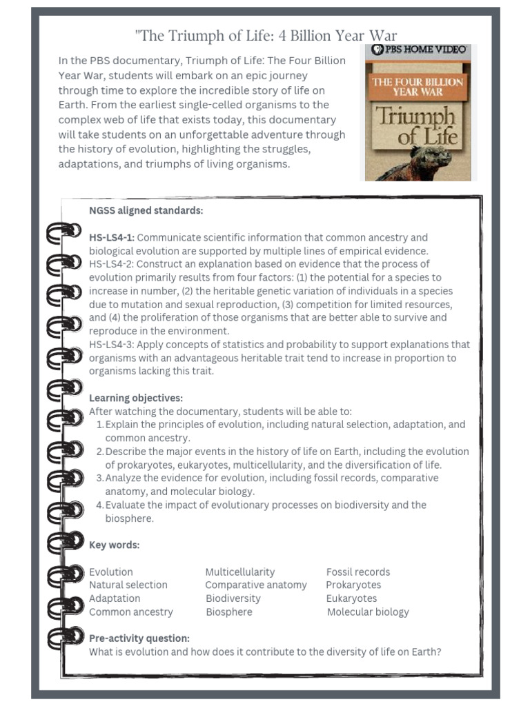 "The Triumph of Life: 4 Billion Year War: NGSS Aligned Standards: HS ...