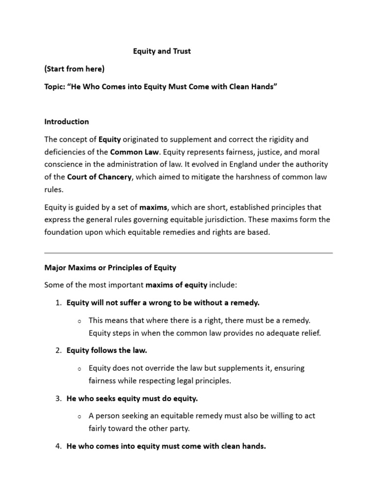 Equity and Trust | PDF | Equity (Law) | Legal Remedy