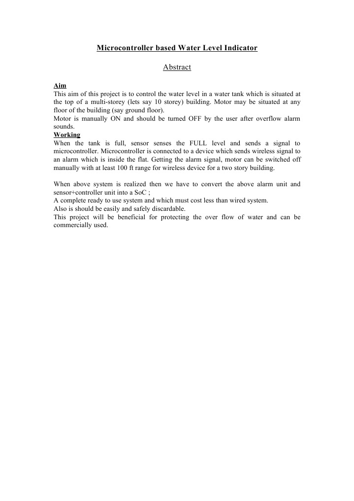 Water Level Indicator | PDF | Technology & Engineering