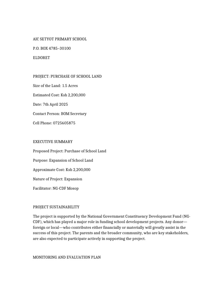 AIC Setyot School Land Purchase Project | PDF | Business