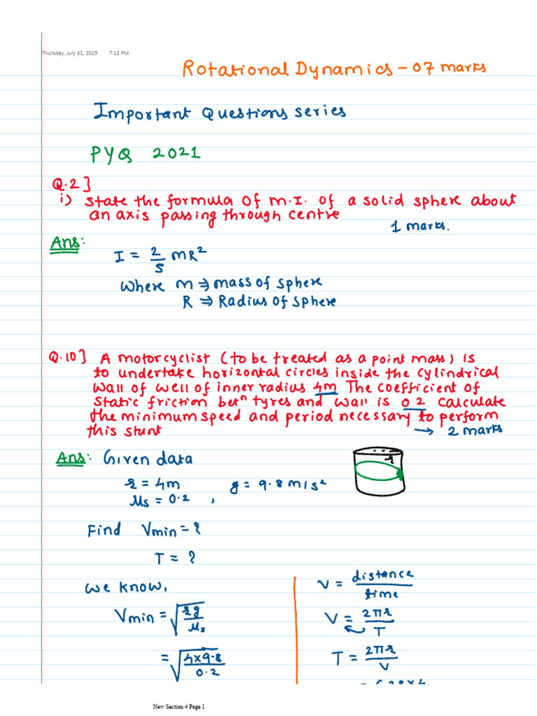Rotational Dynamics-07 Marks | PDF