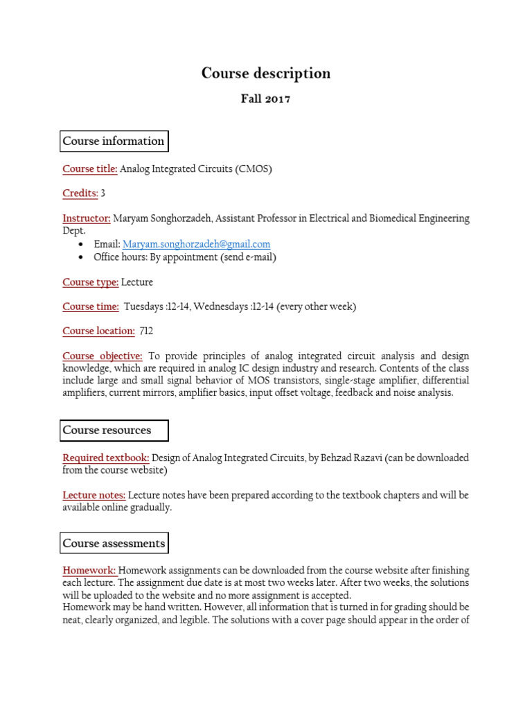 Analog Integrated Circuits Course Overview | PDF | Spice | Amplifier