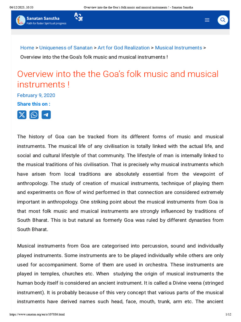 Overview Into The The Goa's Folk Music and Musical Instruments ...