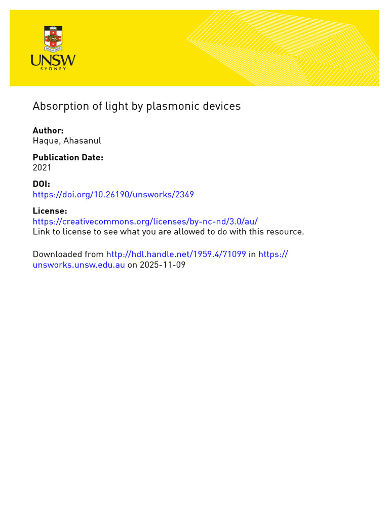 Plasmonic Devices and Light Absorption | PDF | Refractive Index ...