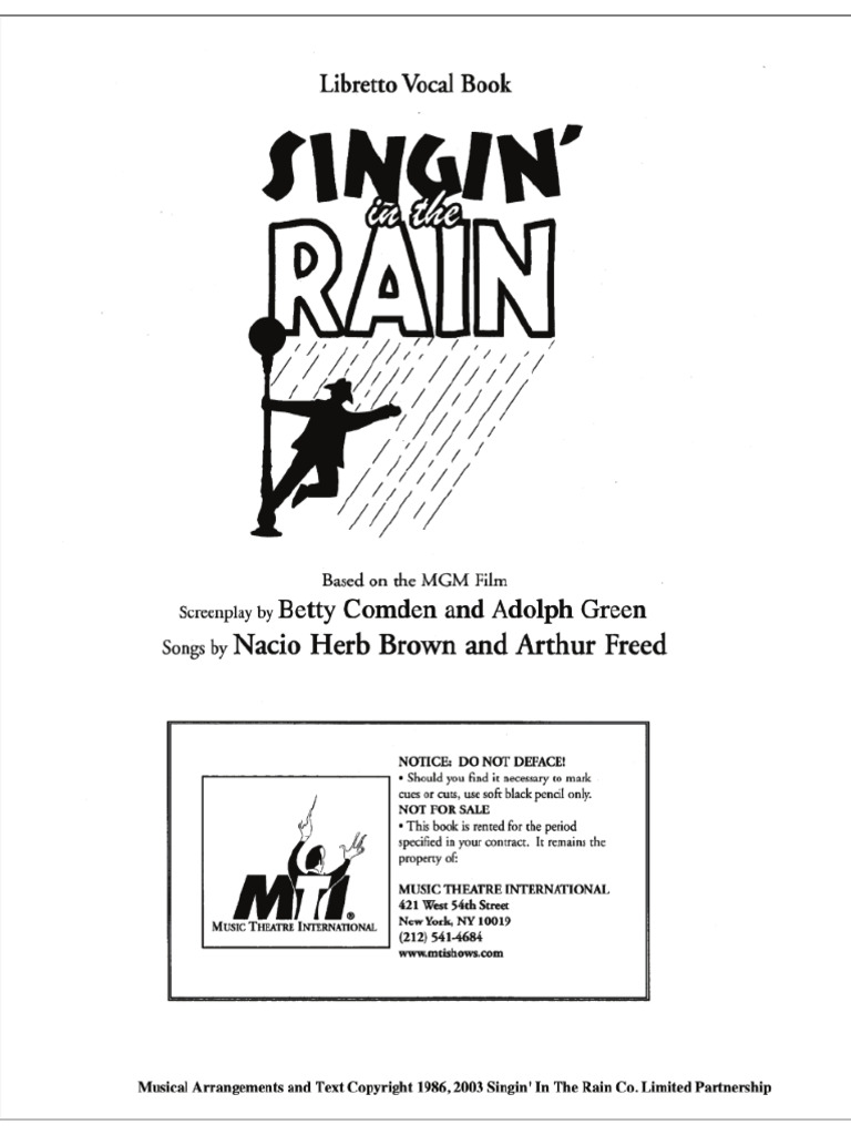 Singing in The Rain Printable Script PDF
