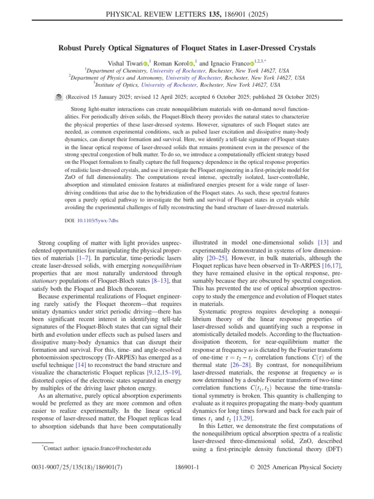 Optical Signatures of Floquet States in ZnO | PDF | Band Gap | Optics
