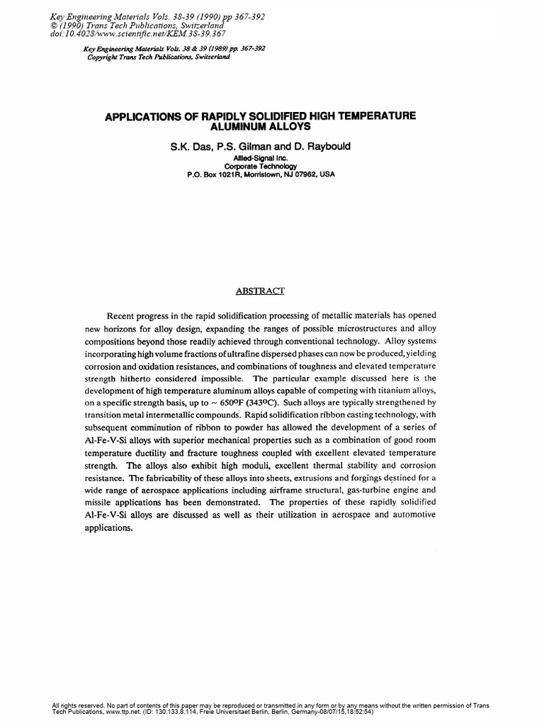 Applications of Rapid Solidification in Alloys | PDF