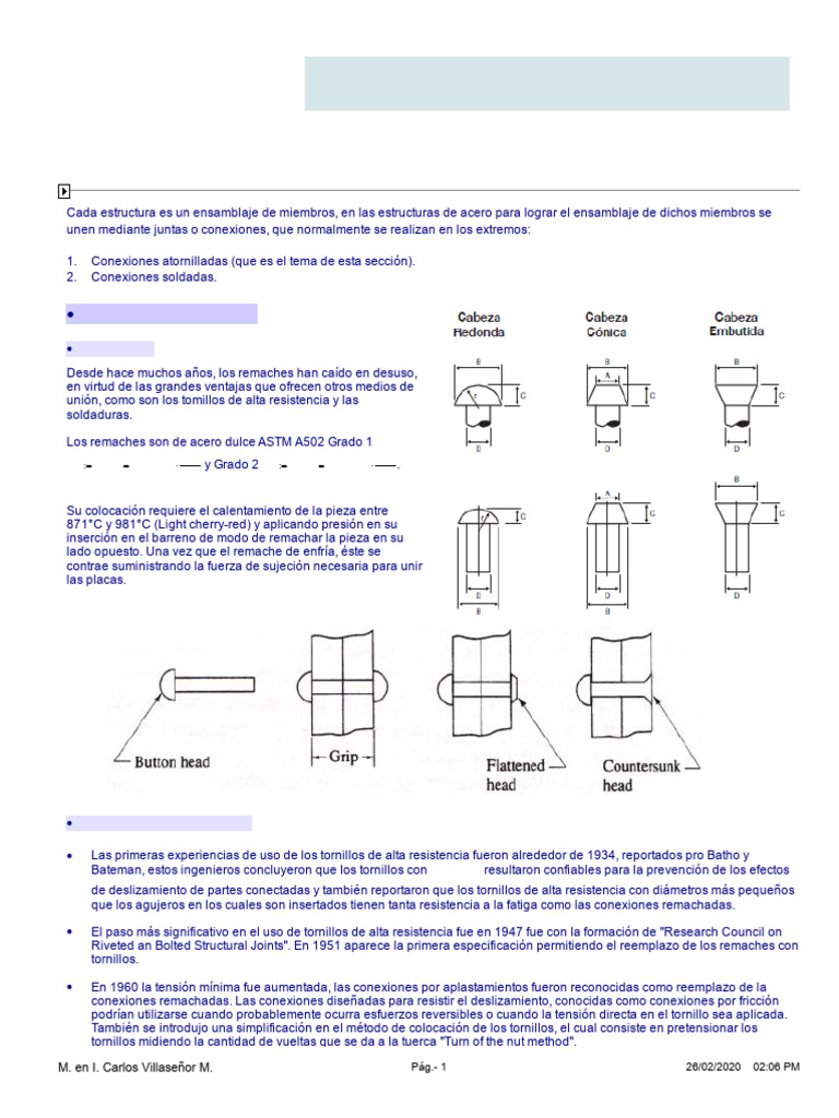 Tornillos Estructurales en Acero | PDF | Tornillo | Remache