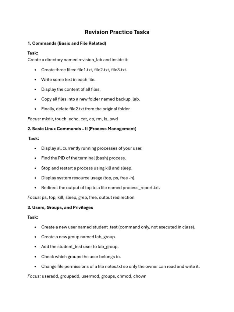 Linux Command Revision Tasks Guide | PDF