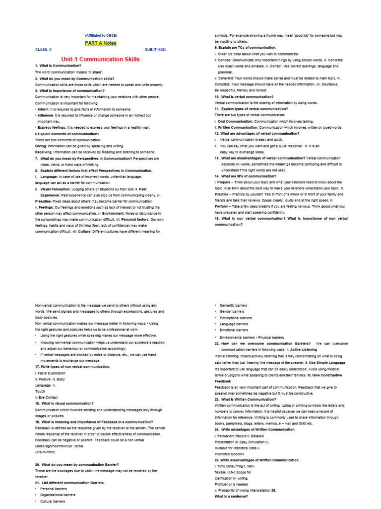 Communication Skills for Class X IT | PDF | Communication | Nonverbal ...