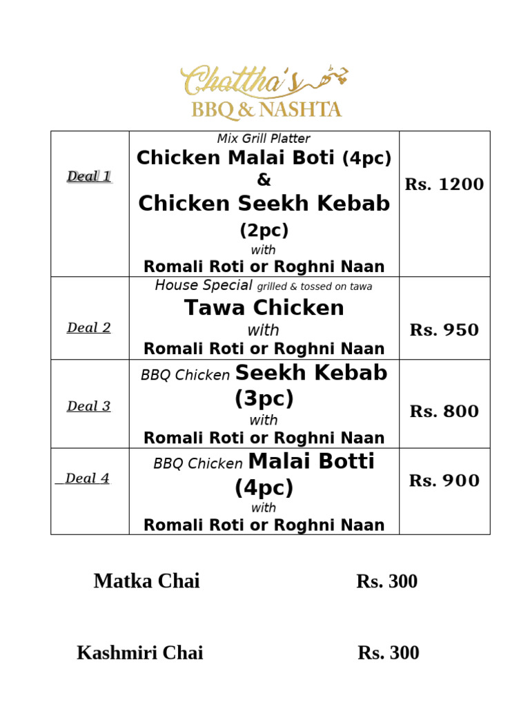 Affordable Chicken Grill Deals Menu | PDF