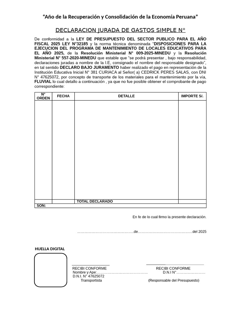 Declaración Jurada de Gastos 2025 | PDF