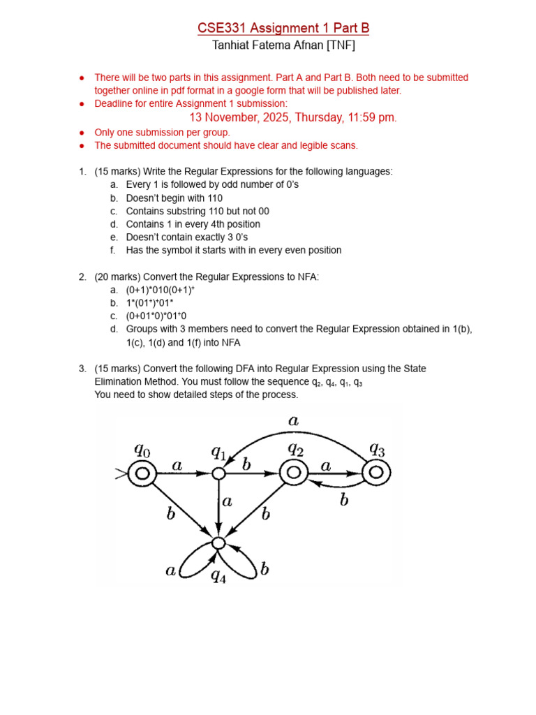 CSE331 Assignment 1 Part B | PDF