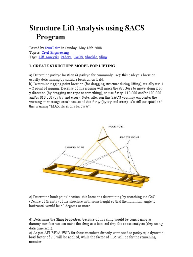 Sacs Structure Lift Analysis Guide Pdf Technology Engineering