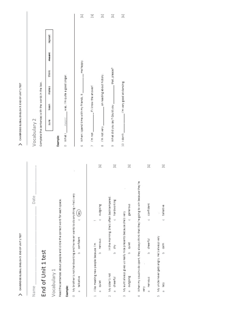 Cambridge Global English 5 Unit Tests | PDF | English Language | Common ...
