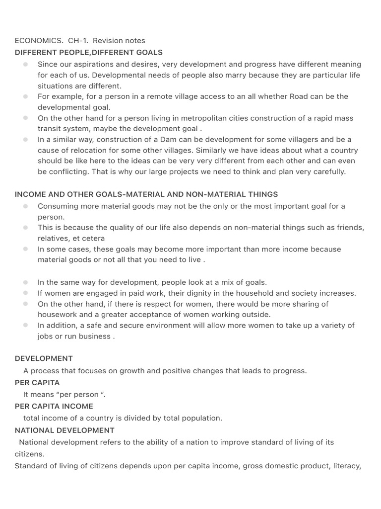 Economics Chapter 1: Development Goals | PDF | Human Development Index ...