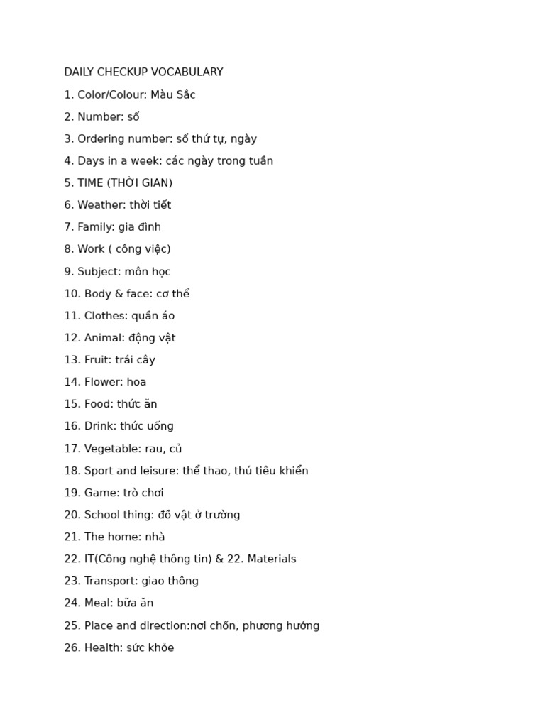 Daily Checkup Vocabulary | PDF